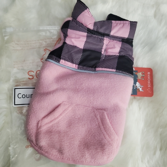 NWT SCIROKKO Pink Plaid Polar Fleece Dog Vest Winter Warm Coat Reversible Jacket - Picture 2 of 11